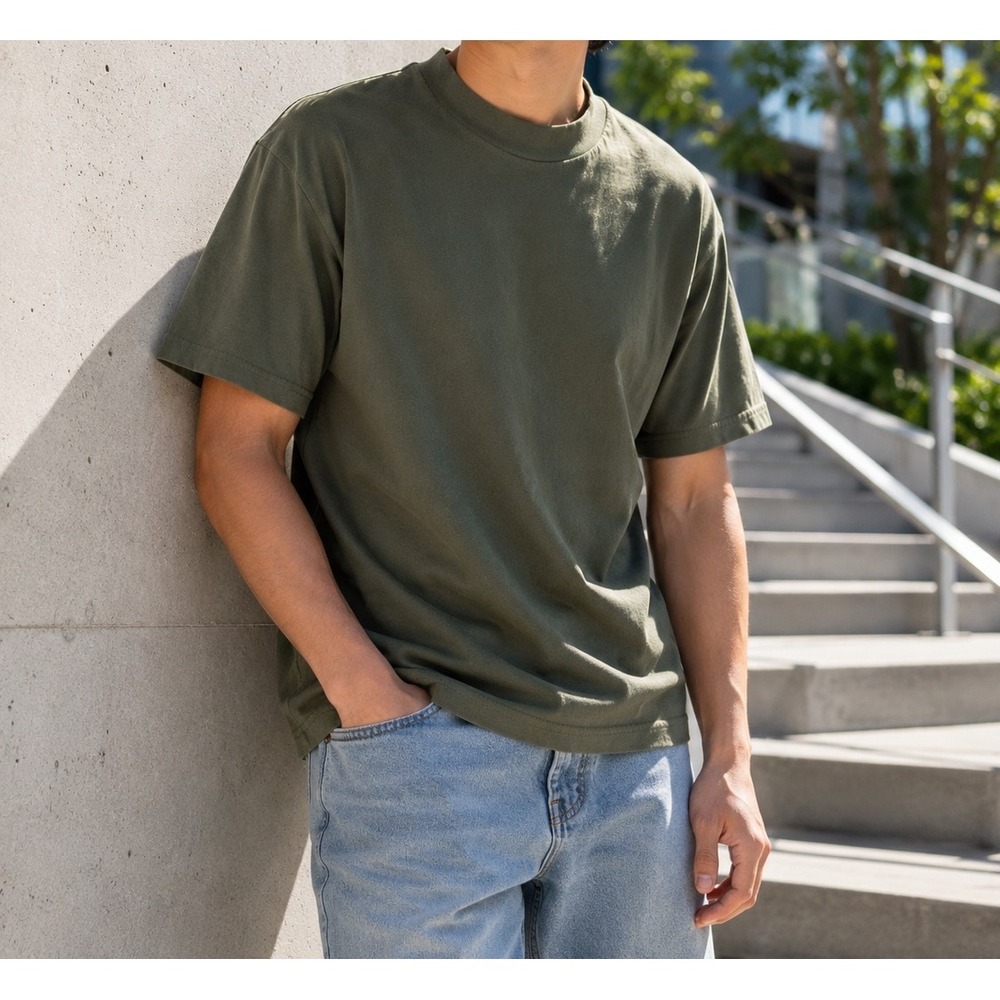 Arizona Jean Co Mens Olive Green Mock‎ Neck 100% Cotton T-Shirt Size Large
